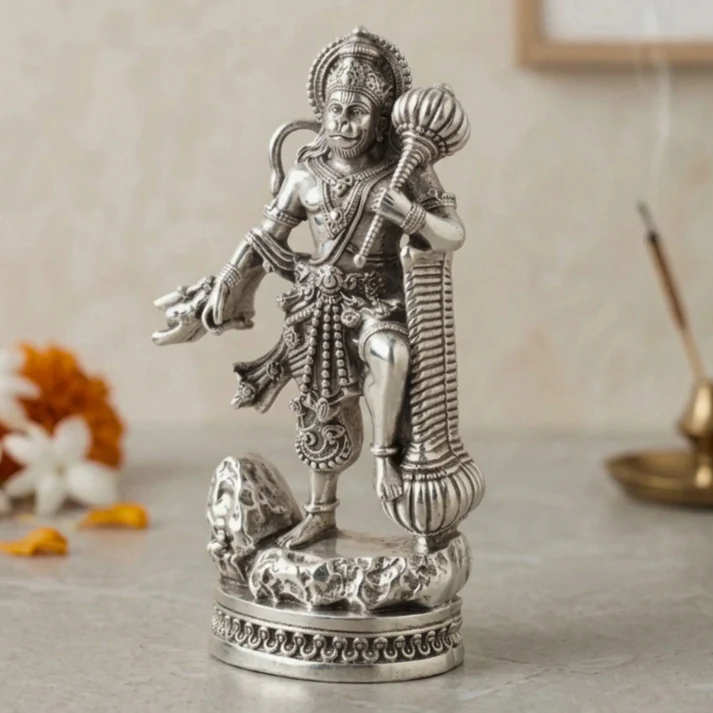 Hanuman Ji with Gada Idol (Silver Plated)